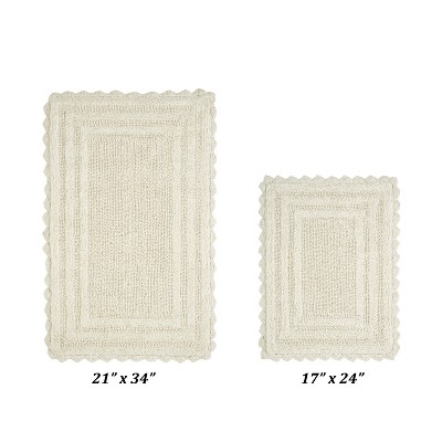 Ivory Crochet Cotton Tufted Reversible Bath Rug Set