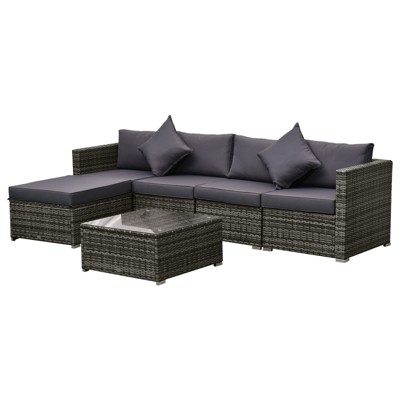 Mixed Gray All-Weather PE Rattan 6-Piece Outdoor Sofa Set
