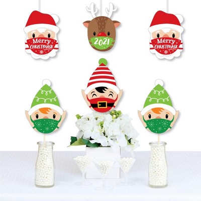 Big Dot of Happiness Merry Christmask - Santa, Elf and Reindeer Decorations DIY 2021 Quarantine Christmas Party Essentials - Set of 20