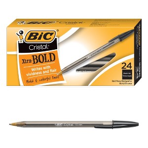 BIC Cristal Xtra Bold Ballpoint Pens, Bold Point (1.6mm) For Vivid and Dramatic Lines, Black Ink, 24-Count Pack, Perfect Ink Pens - 1 of 4