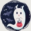 Junior's Design By Humans halloween ghost cat By ArtStyleAlice T-Shirt - 2 of 2