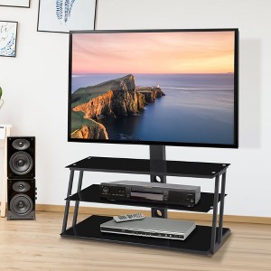 PAGED Wooden Storage TV Stand Height Adjustable Swivel TV Console Table with 3-Tier Shelves for Living Room, Bedroom - 1 of 4