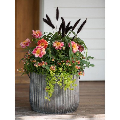 14" Galvanized Steel Ribbed Planter with Metal Handles