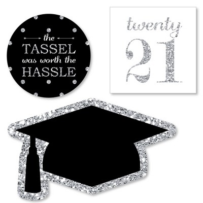 Big Dot of Happiness Silver Tassel Worth The Hassle - DIY Shaped 2021 Graduation Party Cut-Outs - 24 Count