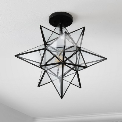 19" Black and Clear Mercury Glass Star-Shaped Flush Mount