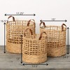 Sullivans 16.5", 14.5" & 13" Open Weave Handled Baskets Set of 3, Natural - 4 of 4