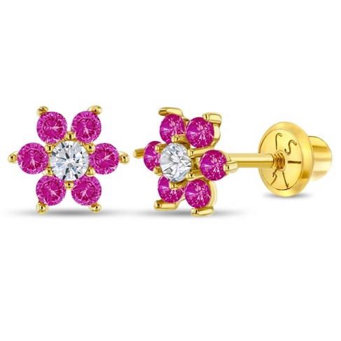 Flower Girl Jewelry Set, Girl Clip on Earrings, Pink Crystal Ring