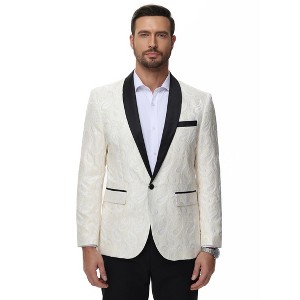 Clearlove Tuxedo Jacket for Men One Button Blazer Floral Shawl Lapel Suit Jacket Paisley Slim Fit Blazers,White,XXL - 1 of 4