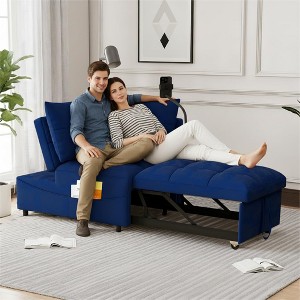 TIRAMISUBEST 4 in1 Cloud Velvet Sofa Bed 55.51 inch Velvet Pull-out Bed 3 Angle Adjustable USB Port Swivel Stand - 1 of 4