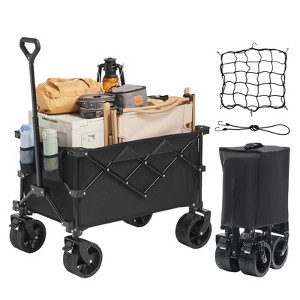 330 lbs Heavy Duty Collapsible Folding Wagon with All-Terrain Wheels, 220L Portable Beach Utility Cart - 1 of 4