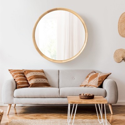 Hatherleigh 34-Inch Round Natural Wood Bathroom Vanity Mirror