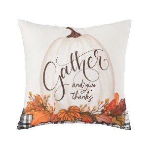 C&F Home 10" x 10" Thanksgiving "Gather And Give Thanks" Pumpkin Printed Small Petite Accent Throw Pillow - 1 of 3