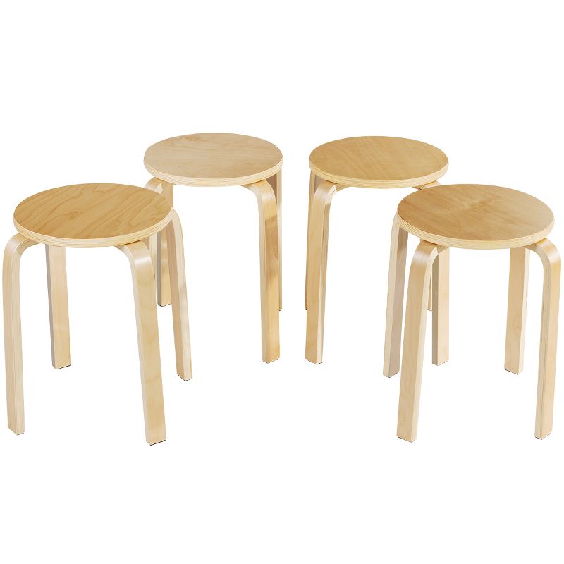 Tangkula 4-set Stacking Stool Birch Natural Wood 18" Round Dining Chair Backless, 5 of 7