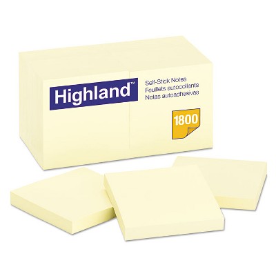 Highland Self-Stick Notes 3 x 3 Yellow 100-Sheet 18/Pack 654918PK