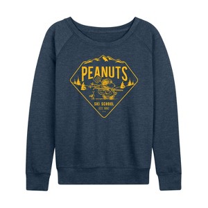 Women's - Peanuts - Ski School Lightweight French Terry Wide Neck Long Sleeve Shirt - 1 of 4