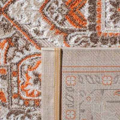 Beige & Orange Floral Synthetic Easy-Care 6'x9' Rug