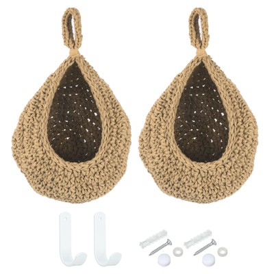 Unique Bargains Handmade Natural Durable Space-saving Hanging Basket 2 Pcs