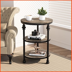 Round End Table with Storage Shelves, 3-Tier Round Farmhouse Side Table w/Mental Support Legs - 1 of 4