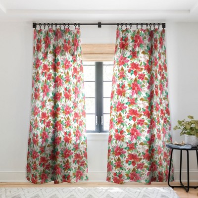 Ninola Design Poinsettia Holiday Flowers Single Panel Sheer Window ...