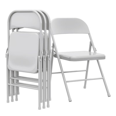 Set of 8 Indoor/Outdoor Heavy-Duty Metal Folding Chairs, Foldable Commercial Stacking Chairs with 350-lb. Static Weight Capacity, Grey