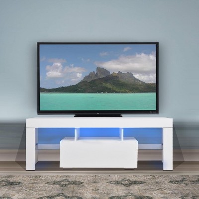 Entertainment Center TV Console Modern TV Stand for Maximum 43 Inch TV，Particle Board + Tempered Glass Table Stand with Storage for Bedroom