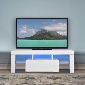 Entertainment Center TV Console Modern TV Stand for Maximum 43 Inch TV，Particle Board + Tempered Glass Table Stand with Storage for Bedroom - 1 of 4