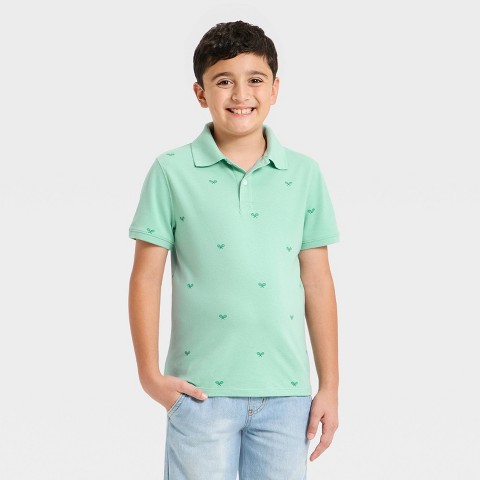 Cat & Jack Boys' Short Sleeve Tennis Racket Printed Polo Shirt - Cat & Jack™ Turquoise Blue S