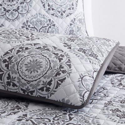 Rosette Gray Twin Reversible Microfiber Bedspread
