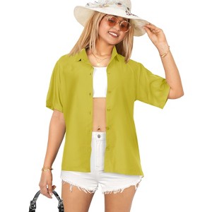 LA LEELA Womens Summer's Casual Blouse Shirt Blouses Short Sleeve Button Up Dress Tops Tee Shirts Coverup Hawaiian Dresses for Women - 1 of 4