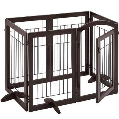 Yaheetech 32″ H Pet Gate with Wood and Wire for Doorway