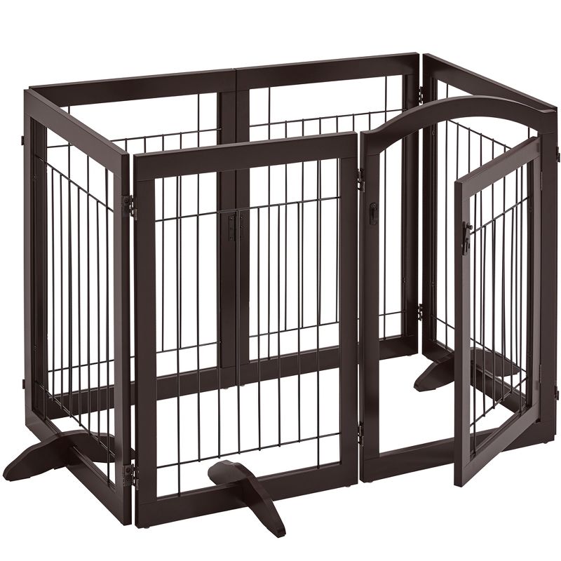Yaheetech 32″ H Pet Gate with Wood and Wire for Doorway, 1 of 9