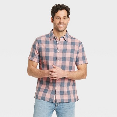 Men's Checked Short Sleeve Novelty Button-Down Shirt - Goodfellow & Co™ Pink M