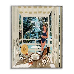 Stupell Industries Woman Coastal Beach Canopy Summer Ocean Scene Framed Giclee Art - 1 of 4