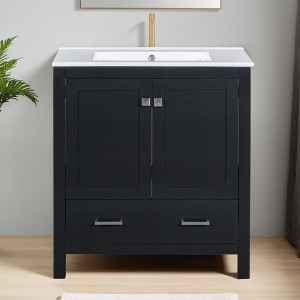 30" Bathroom Vanity with Single Sink, Bathroom Storage Cabinet with 2 Doors and a Drawer, Soft Closing - Leovsnove - 1 of 4