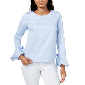 maison Jules Womens Striped Bell-Sleeve Pullover Blouse - 1 of 1
