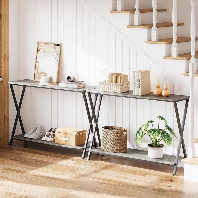 Long Narrow Console Table for Living Room, 2-Tier Farmhouse Sofa Table Behind Couch, Entryway Table with Storage Shelf