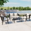 4 Piece Modern Poolside Seating Set,Woven Rope Back Outdoor Patio Conversation Set,Metal Garden Furniture Set with Cushions-Coolbibila - 2 of 4