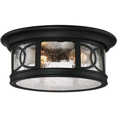 John Timberland Outdoor Ceiling Light Fixture Black 12" Seedy Glass for Exterior House Porch