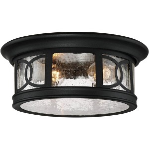 John Timberland Flush Mount Outdoor Ceiling Light Fixture Black 12" Seedy Glass for Exterior House Porch - 1 of 4