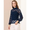 INSPIRE CHIC Women's See Through Mock Neck Long Sleeve Floral Lace Blouse - 4 of 4