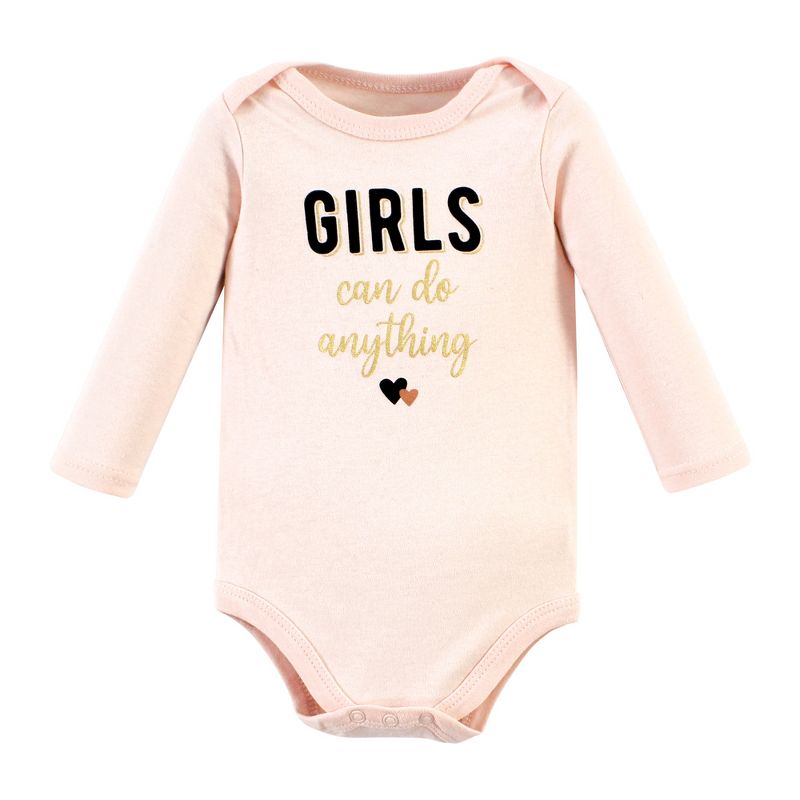 Hudson Baby Infant Girl Cotton Long-Sleeve Bodysuits, Cinnamon Hearts 5 Pack, 3 of 8