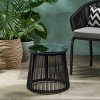 Side Table Outdoor with Handcrafted Rope Frame, Drum-Shaped Patio Table with Tempered Glass Top-Maison Boucle - 3 of 4