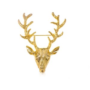 Anna-Kaci Vintage Retro Golden Tone Deer Antler Stag Moose Elk Head Animal Lapel Brooch Pin - 1 of 4