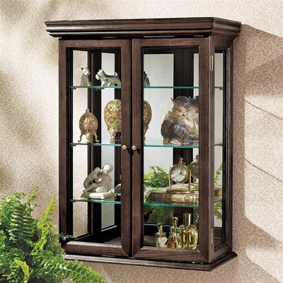 Tuscan-Style Solid Hardwood Wall Curio Cabinet with Glass Shelves