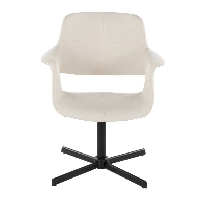 Cream Fabric and Black Metal Swivel Accent Chair