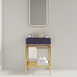 Bathroom Floor Cabinet,Bathroom Vanity With Ceramic Basin And Open Metal Leg And Storage Shelf,Freestanding Bathroom Furniture-Cuddlewood - 1 of 4
