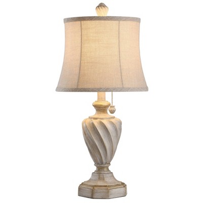 Antique White Polyresin Table Lamp with Beige Fabric Shade