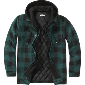COOFANDY Men's Flannel Shirt Jacket Warm Quilted Lined Hooded Long