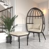 COWLOWN Beige Wicker Egg Chair with Ottoman and Stand, Indoor Outdoor Basket Lounge Chair with Thick Cushions for Patio, Porch, Bedroom & Deck - 4 of 4