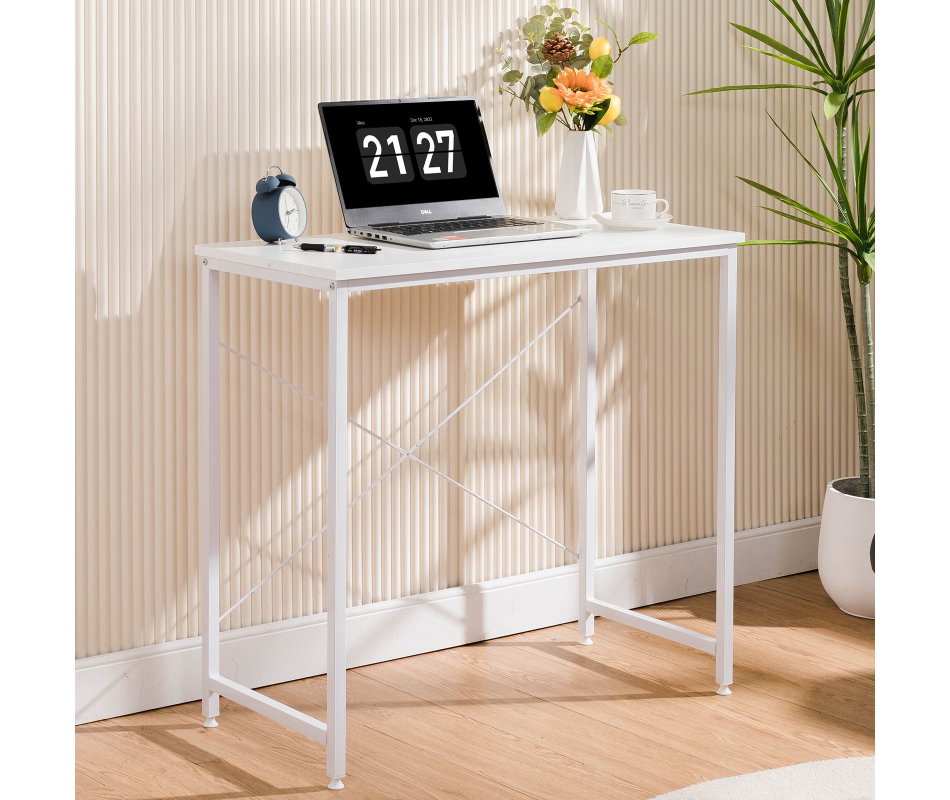 COMHOMA 32'' Small Desk, Study Writing Table for Small Space, Save Space Office Desk with Metal Legs, White